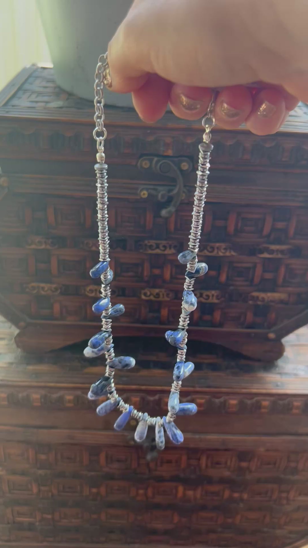 Sodalite & Hematite Fan Necklace