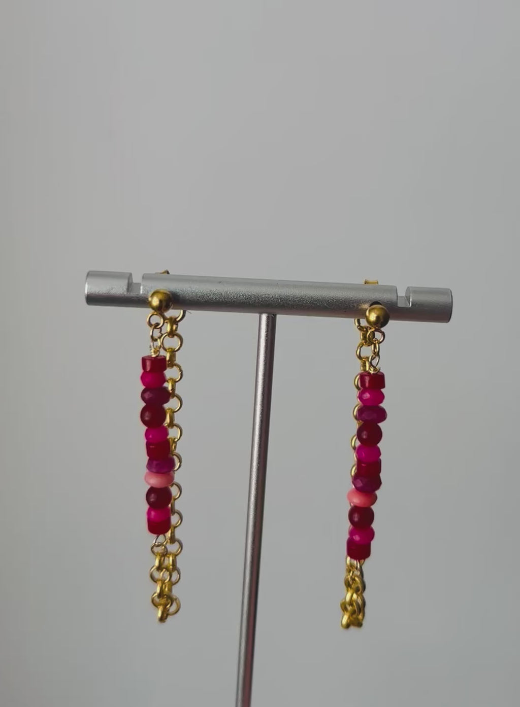 Pink & Red Gold Chain Earrings