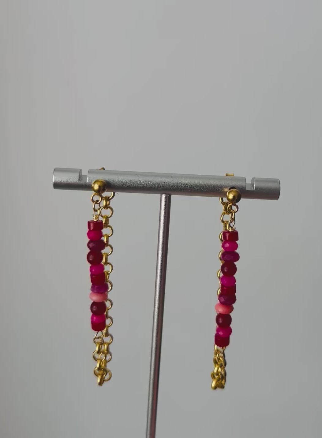 Pink & Red Gold Chain Earrings