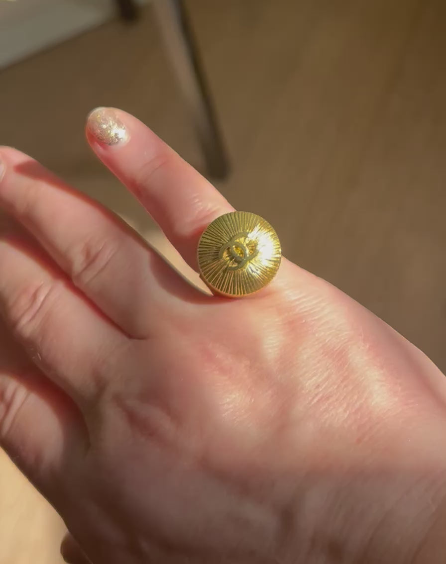 Gold Sunburst Chanel Button Ring on Gold Plate