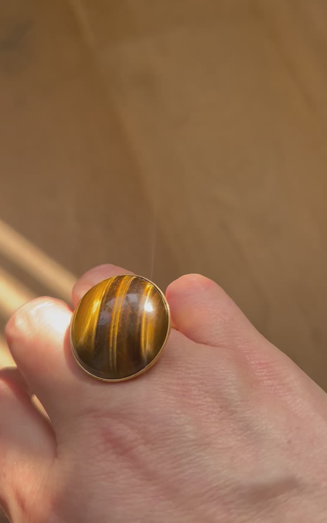 Large Tiger’s Eye on Gold Plate