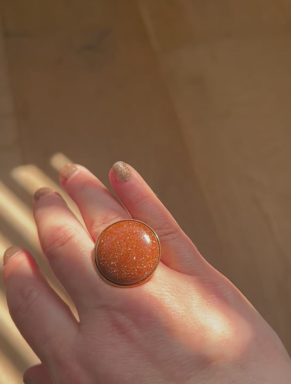 Brick Goldstone on Gold Plate Ring