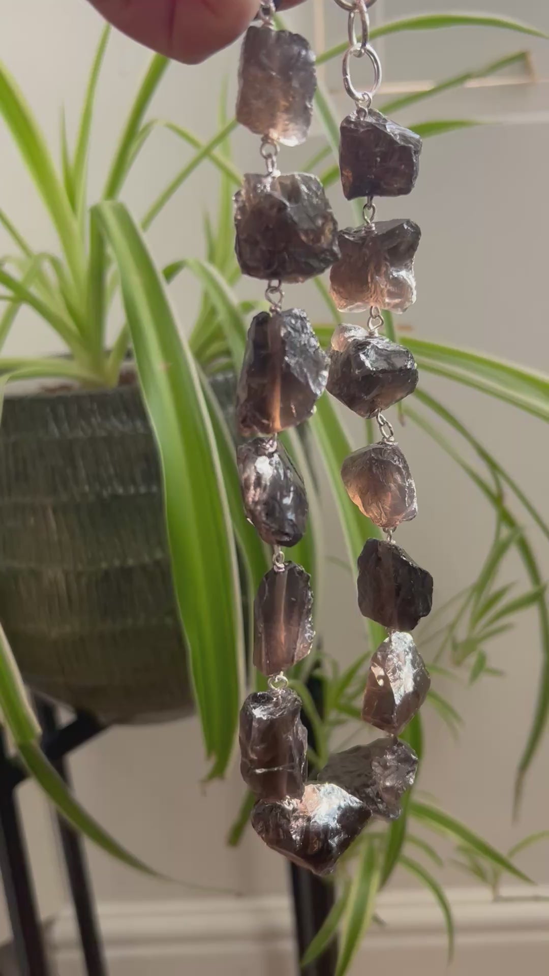 Smokey Quartz Rock Necklace on Silver Plate