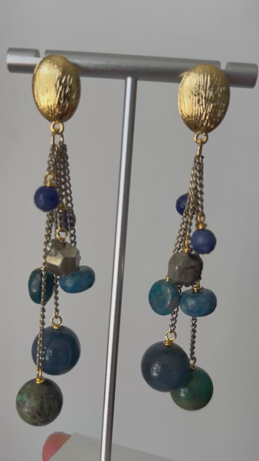 Blue Multi Strand Gem Earrings