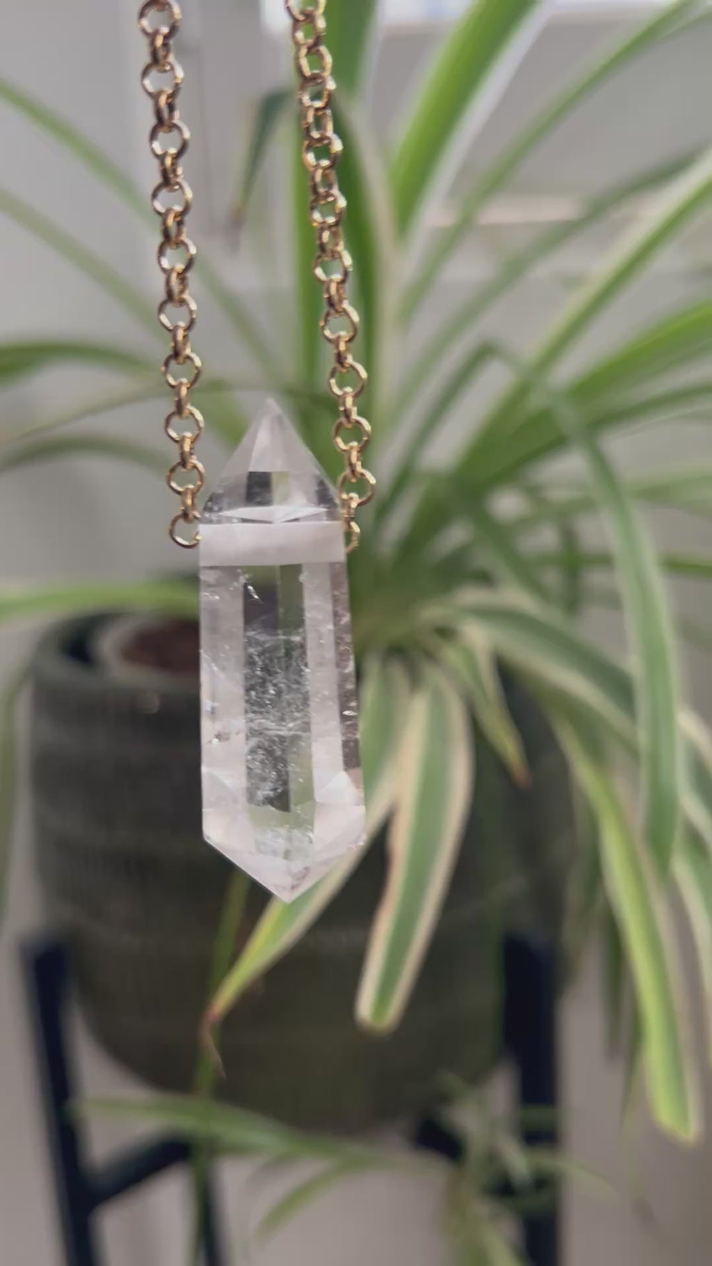 Double Terminated Clear Quartz on Gold Plate