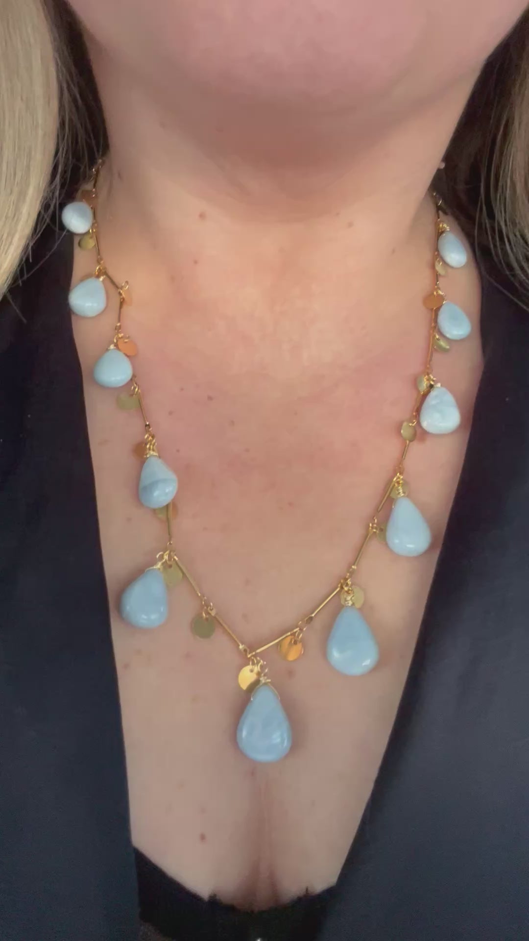 Blue Opal on 24ct Gold Coin Plate chain
