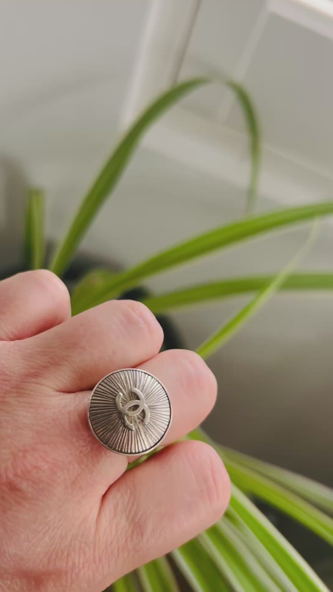 Chanel Silver Sunburst Button Ring on Silver Plate - Option 2
