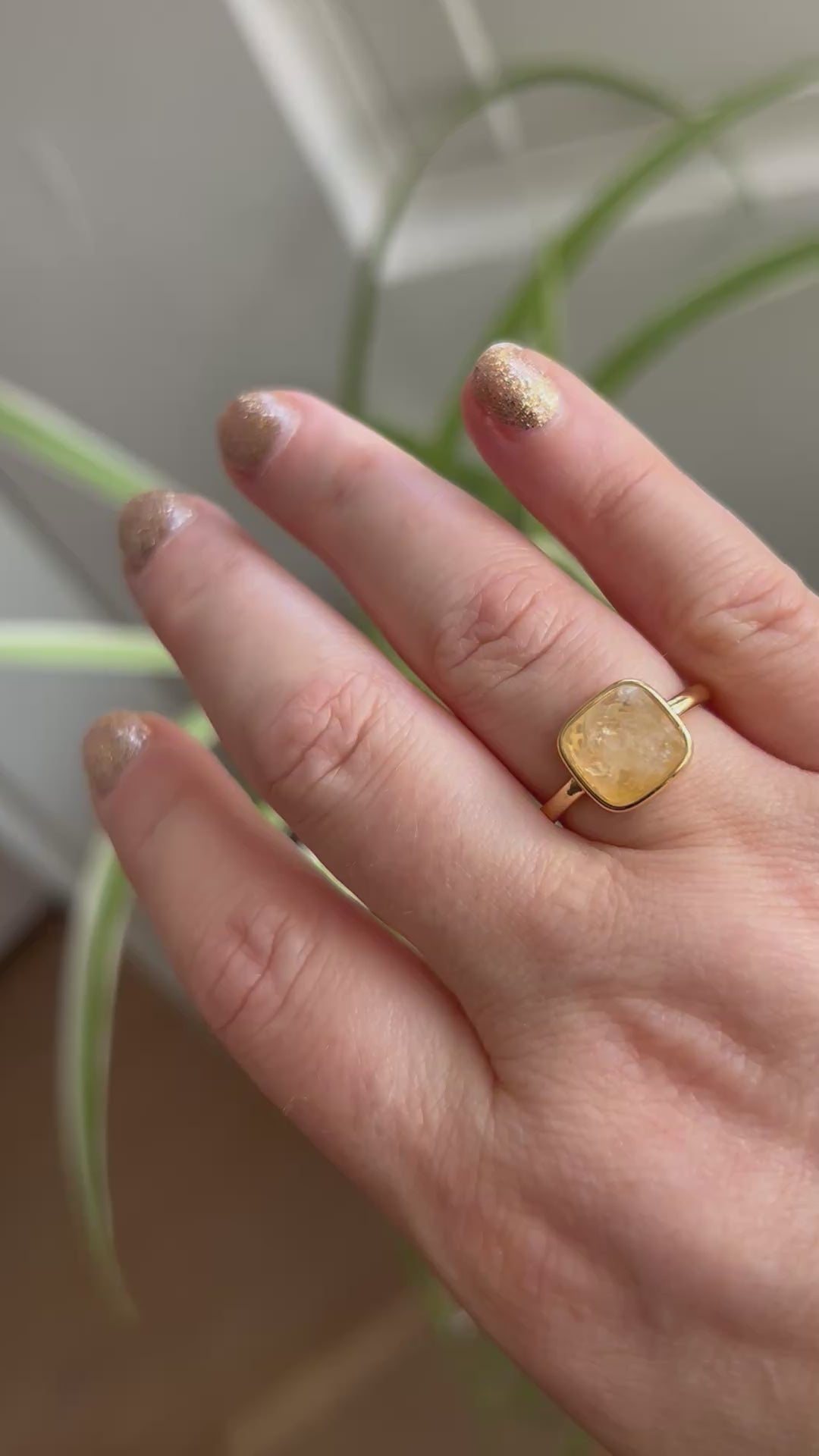 Citrine Square Ring on Gold Plate