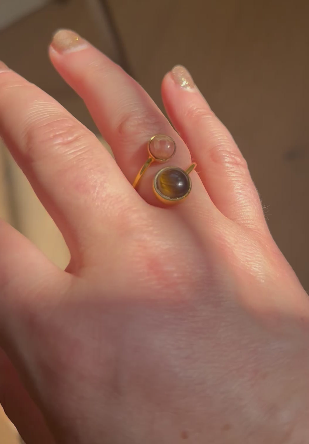 Rhodocrosite & Tiger’s Eye Double Gold Plate Ring