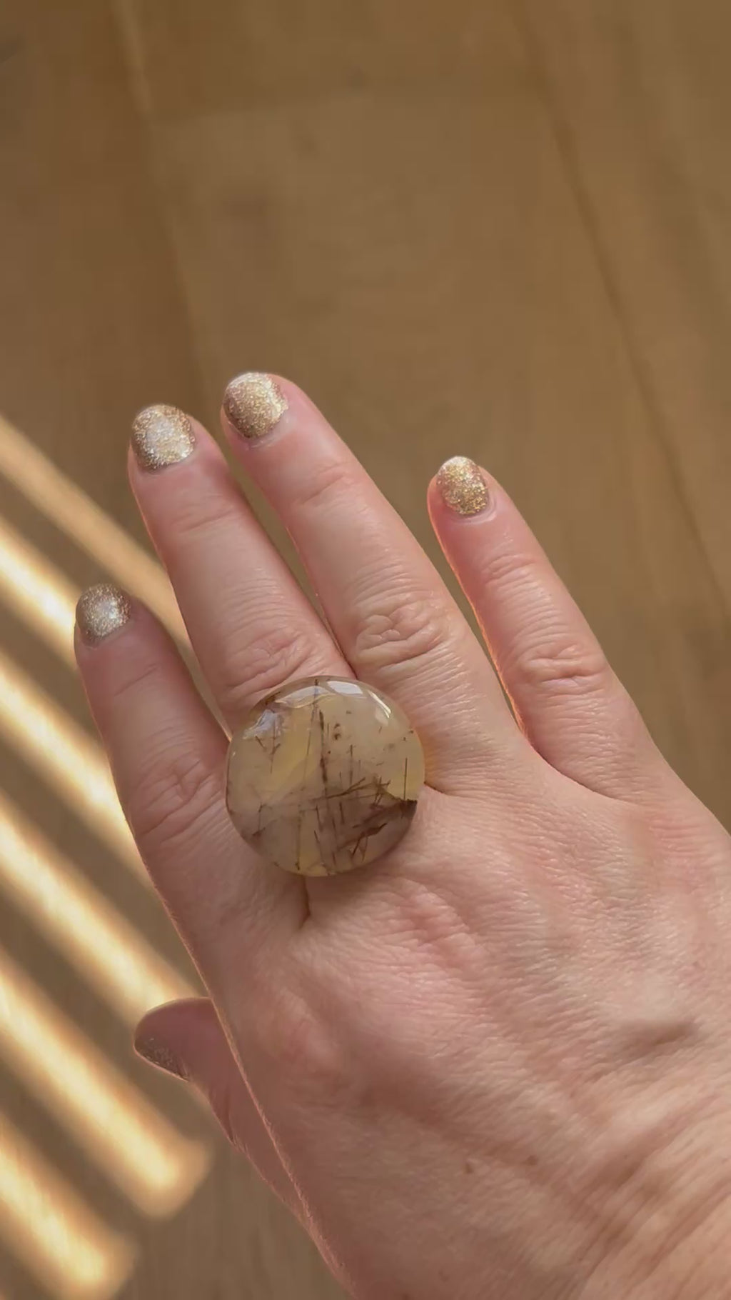 Copper Rutile Quartz Ring on Gold Plate