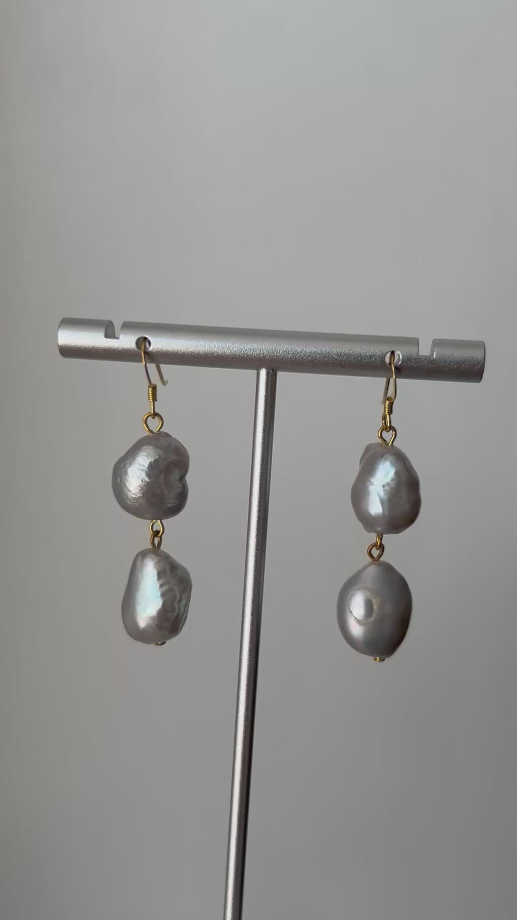 Grey Pearl 2-Drop Earrings