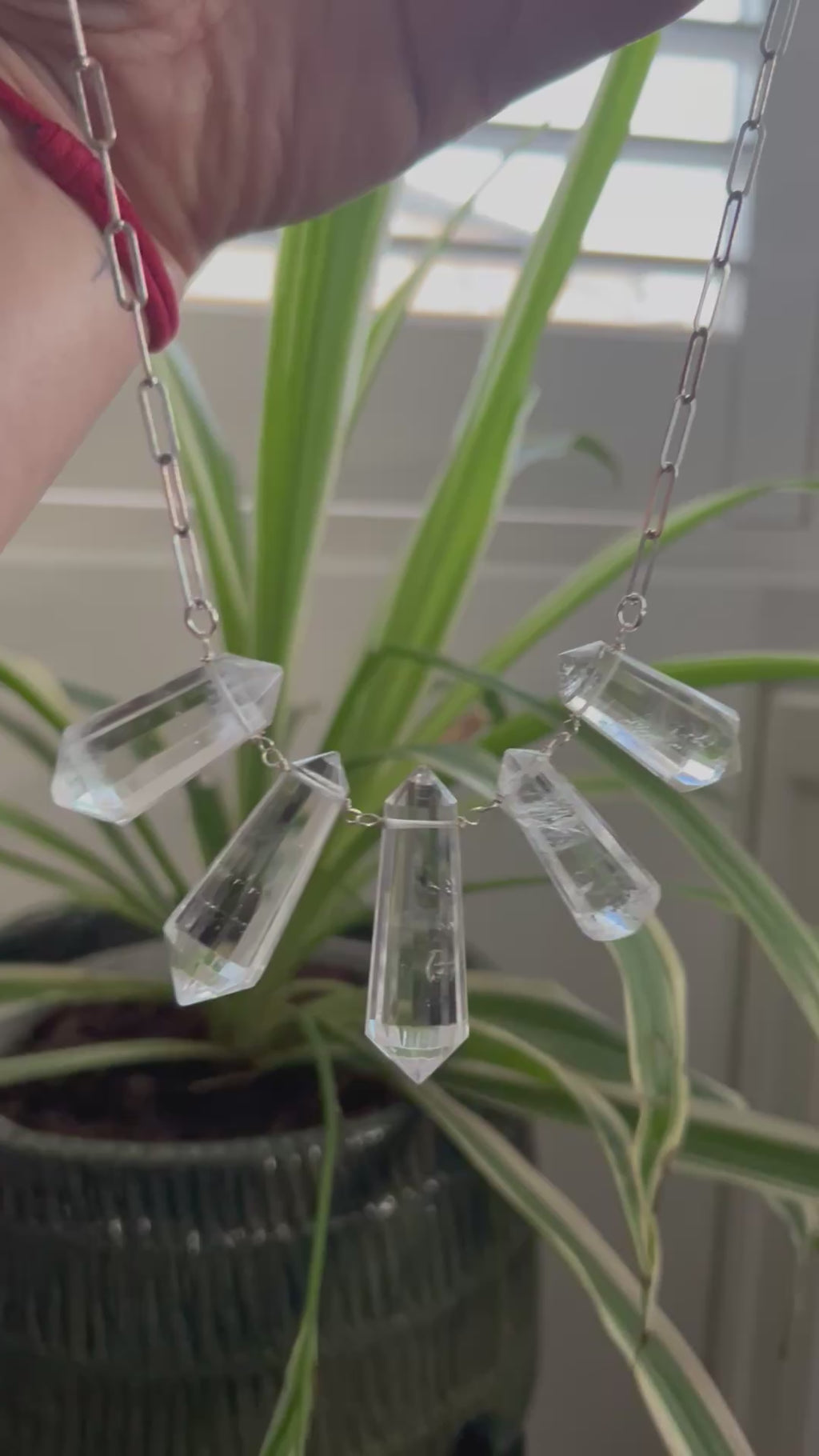 Large Clear Quartz Fan Necklace on Sterling Silver