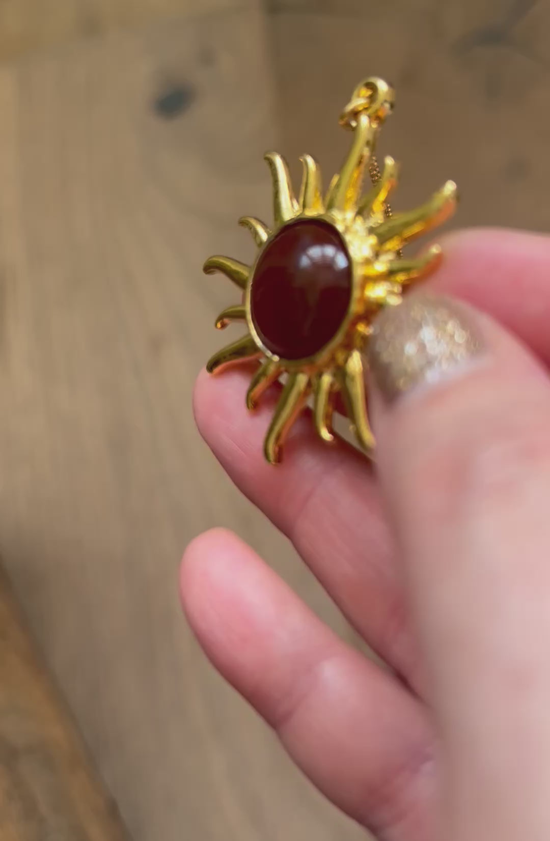 Carnelian Gold Sun Pendant Necklace