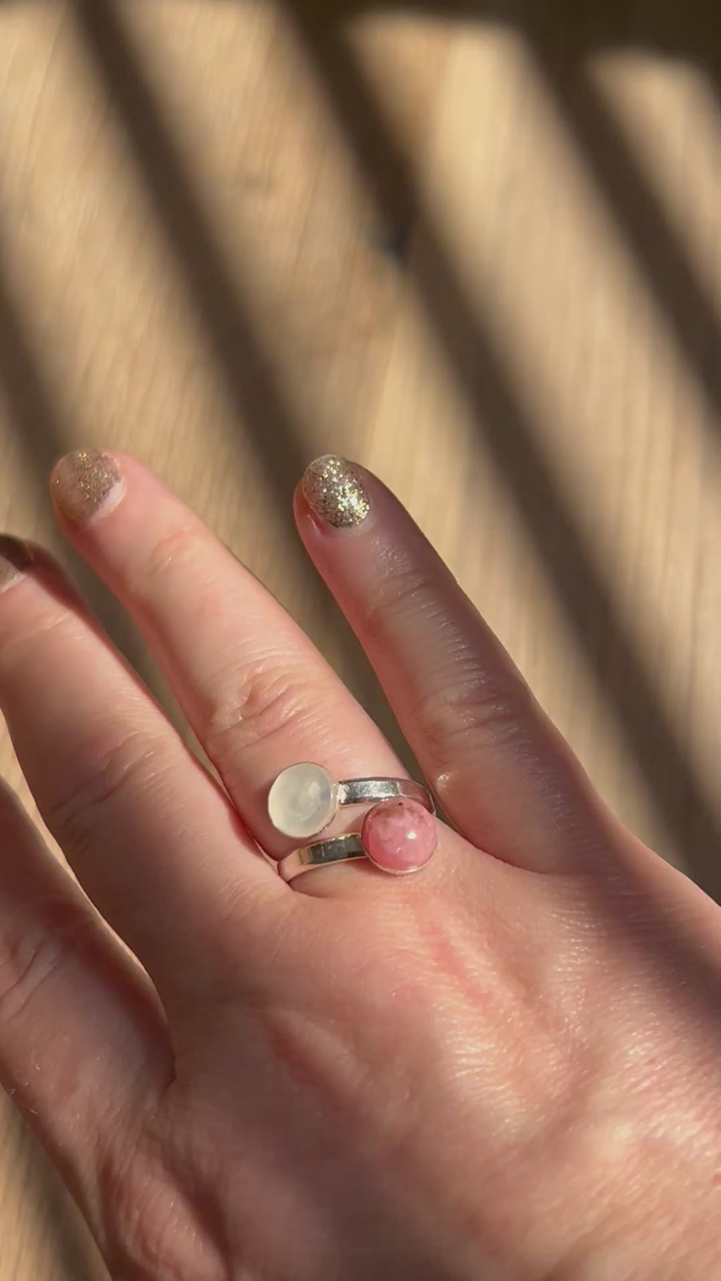 Rhodochrosite & Rose Quartz Sterling Silver Ring