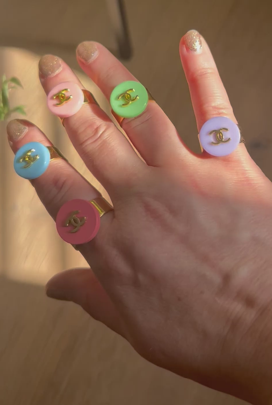 Bright Chanel Button Ring - choose your colour