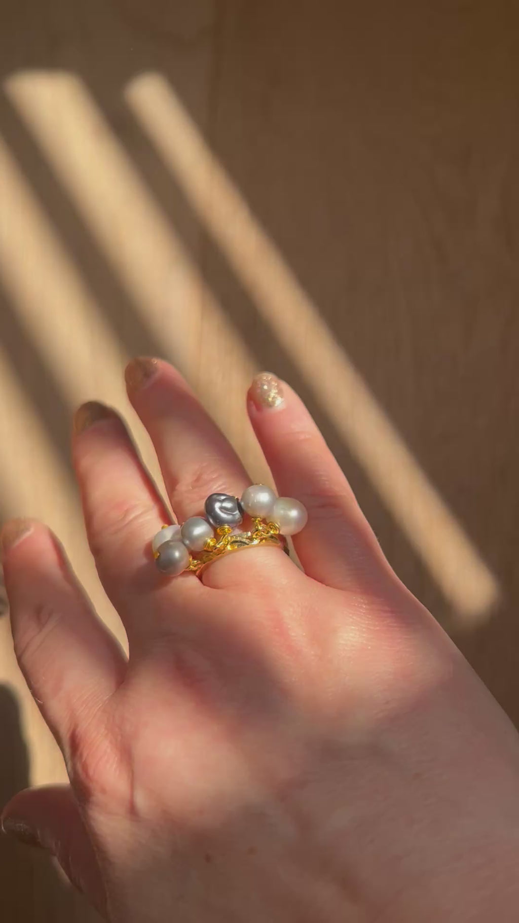 Pearl Charm Ring on Gold Plate