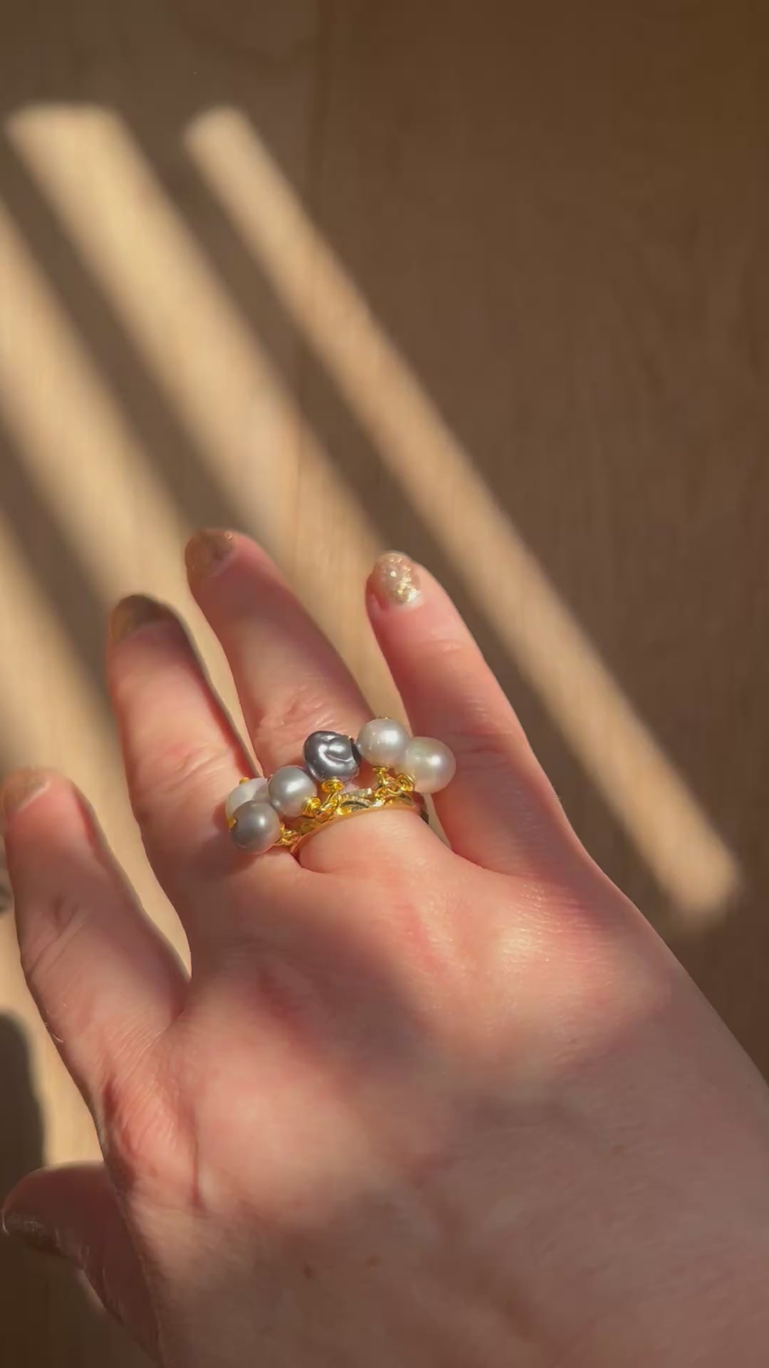 Pearl Charm Ring on Gold Plate