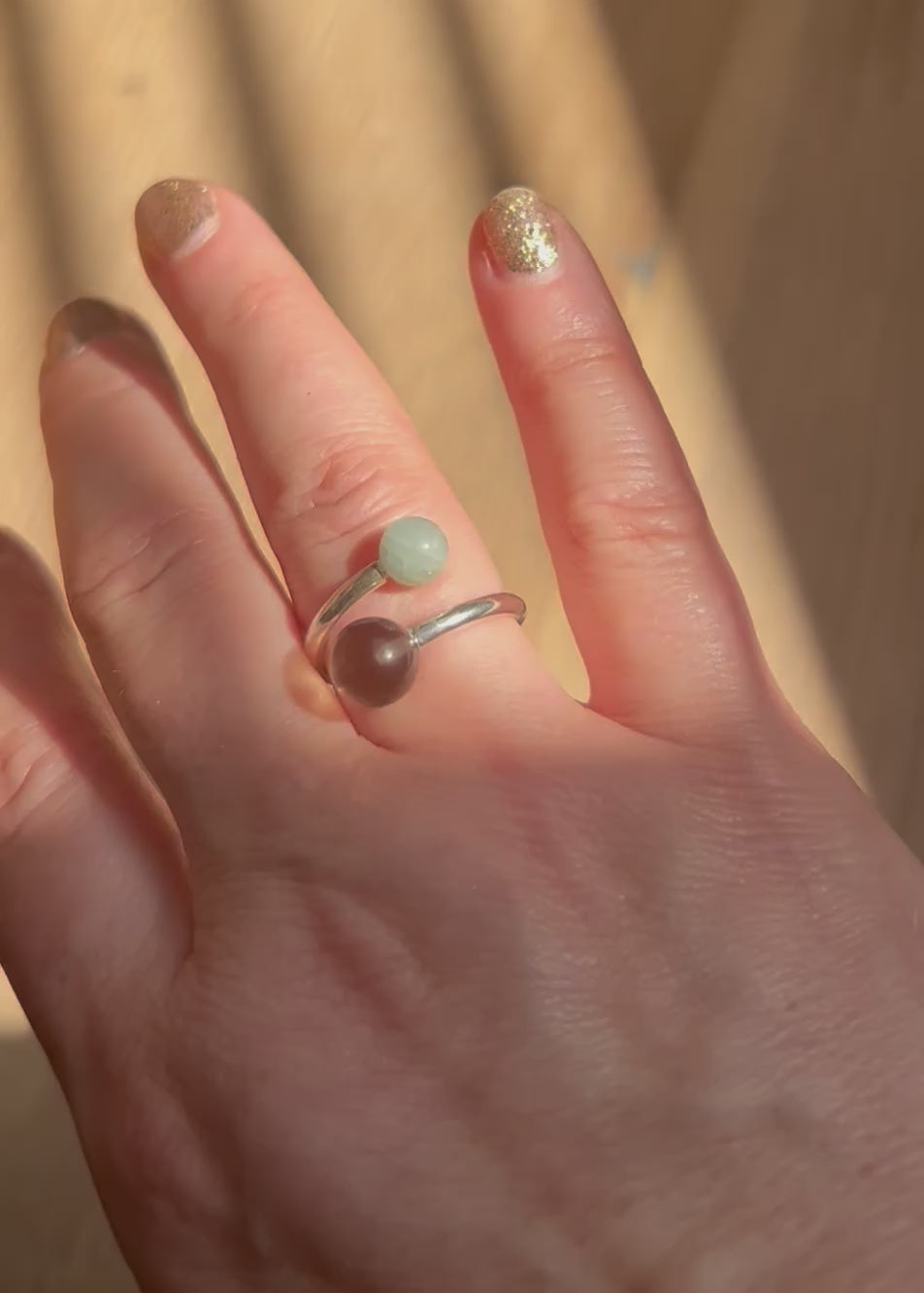 Double Smokey Quartz & Aquamarine Sterling Silver Ring