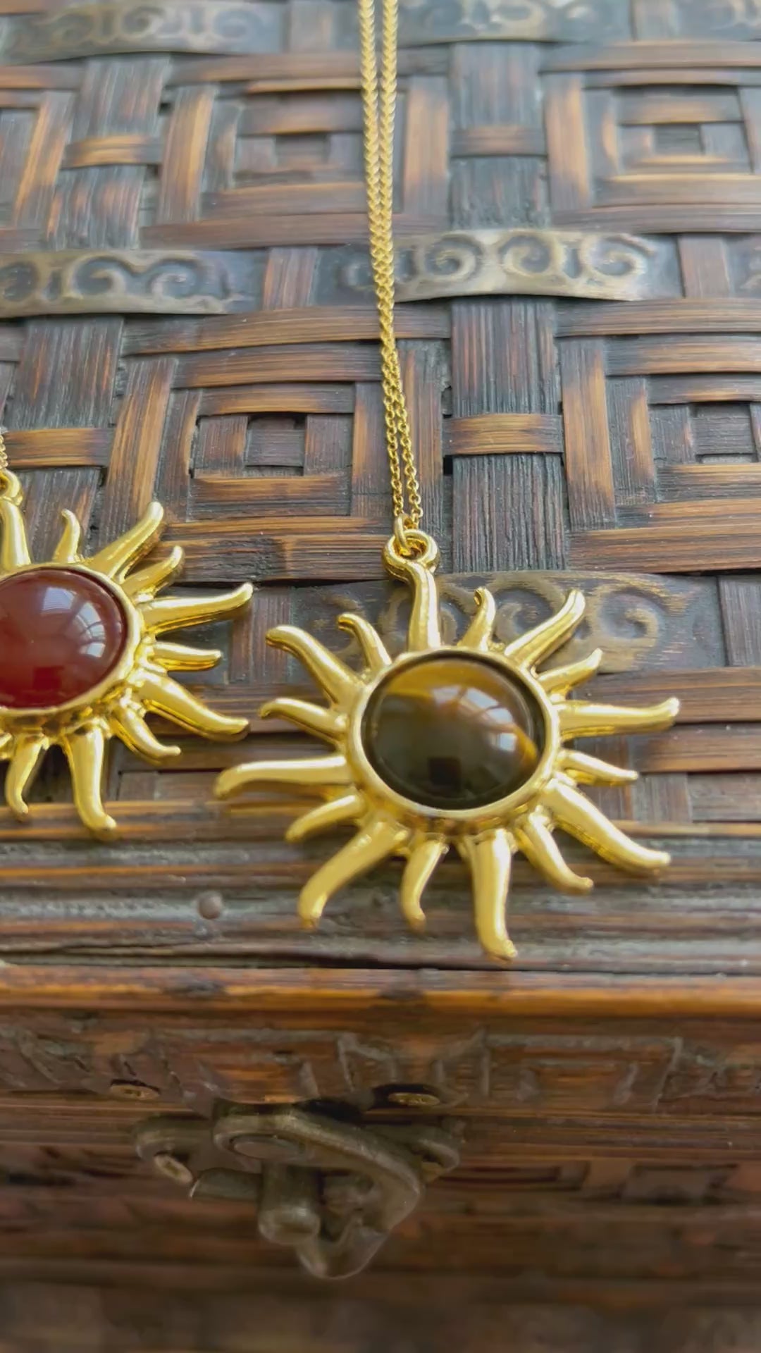 Carnelian Gold Sun Pendant Necklace