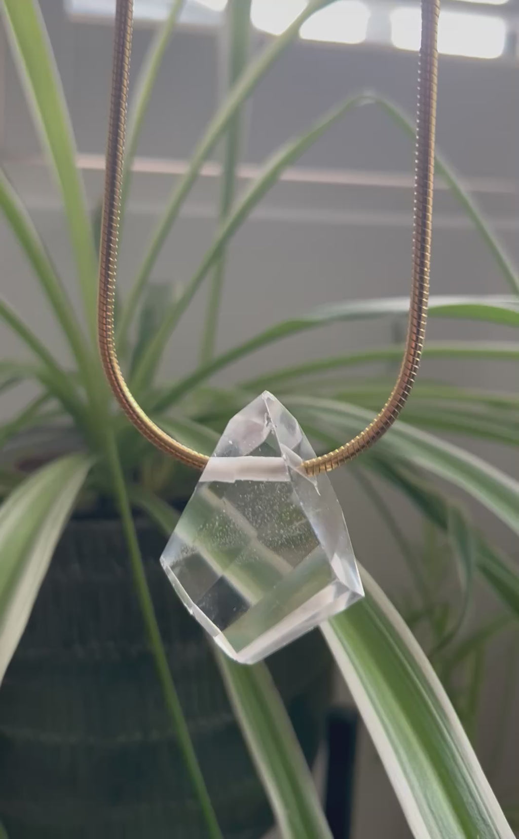 "Diamond" Clear Quartz on Gold Plate snake chain