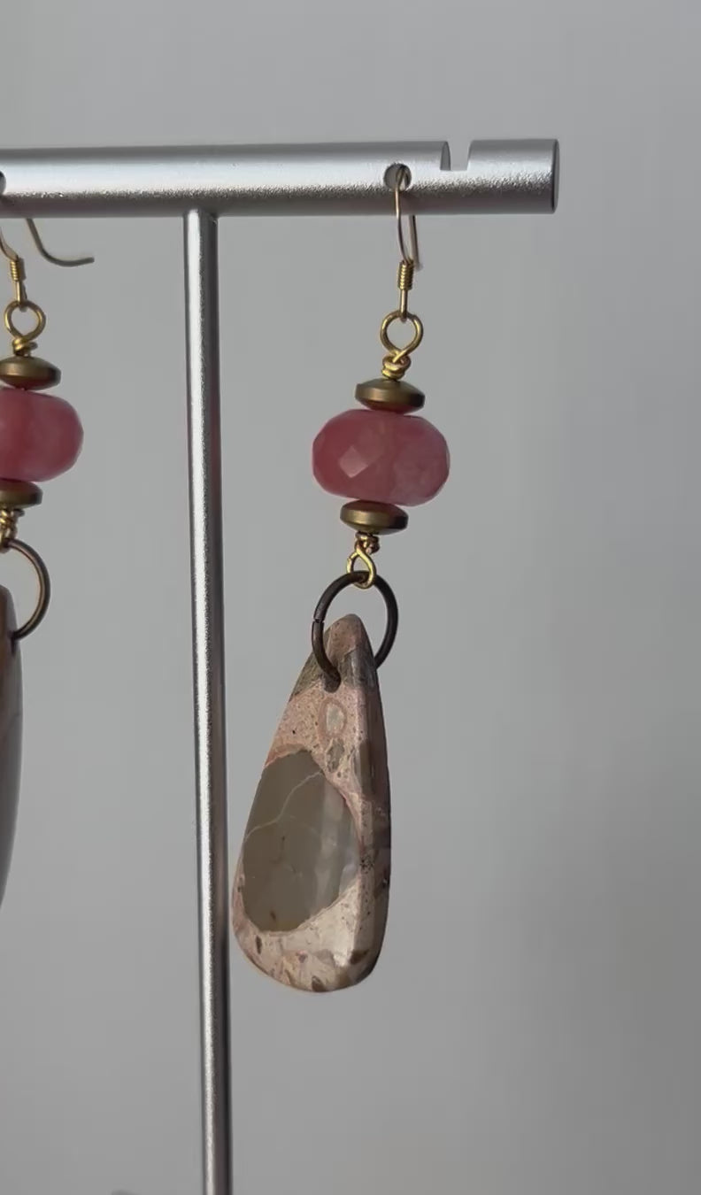 Jasper, Cherry Quartz & Hematite Earrings