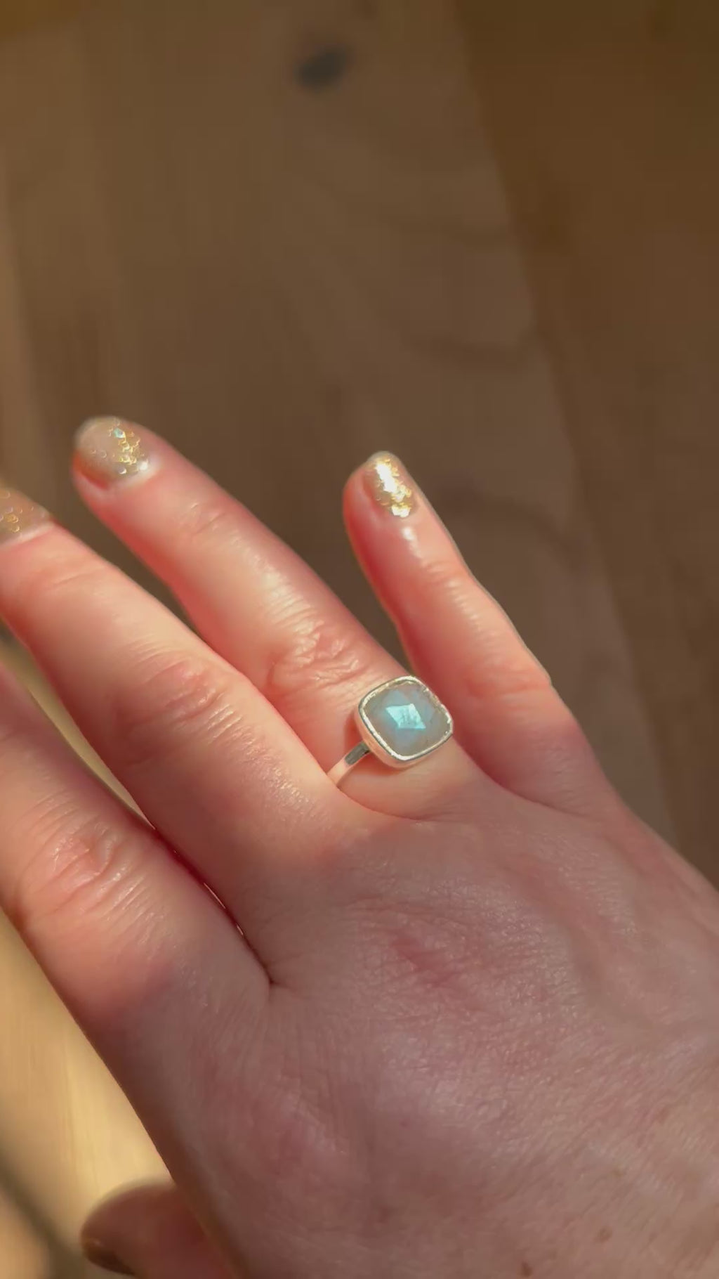 Rainbow Labradorite Square Sterling Silver Ring