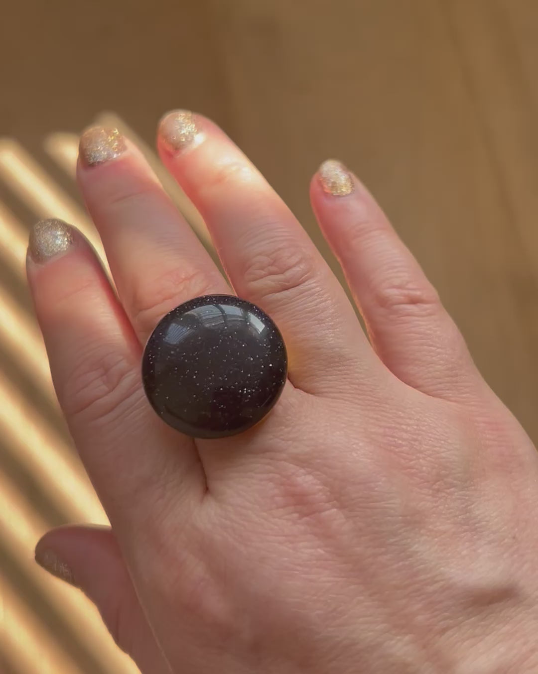 Navy Goldstone Ring on Gold Plate