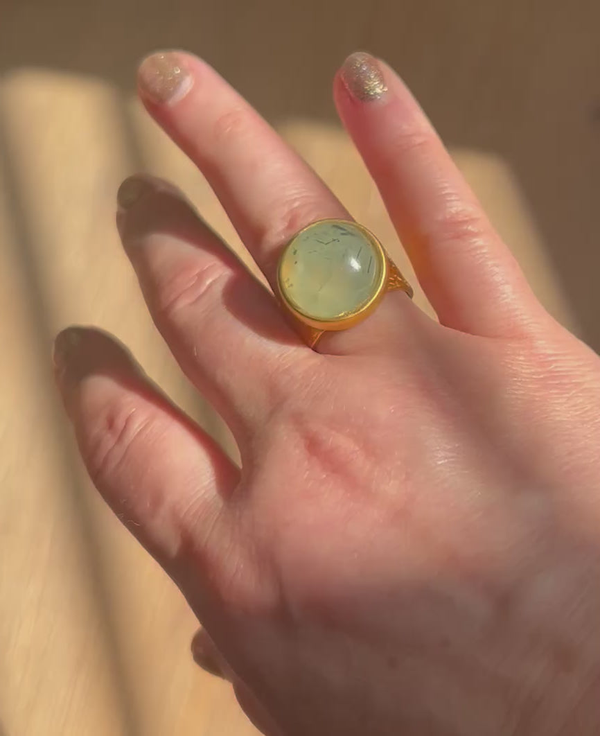 Prehnite on Gold Plated Textured Brass Ring