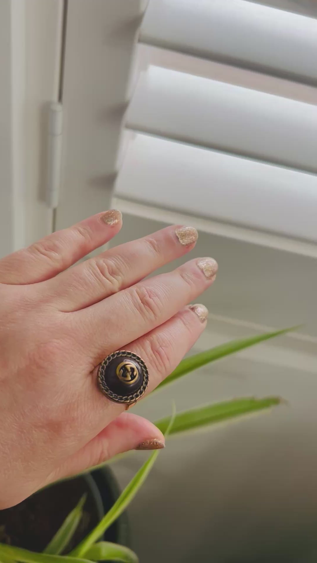Gucci Vintage Button Ring on Gold Plate.