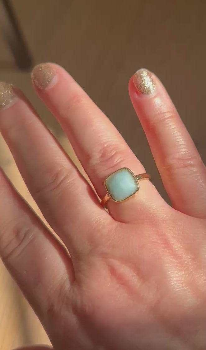 Amazonite Square Gold Plate Ring
