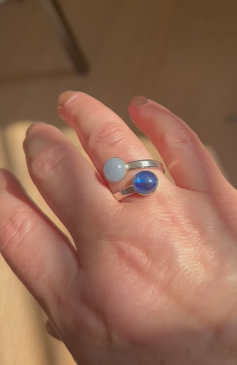 Kyanite & Angelite Sterling Silver Double Ring
