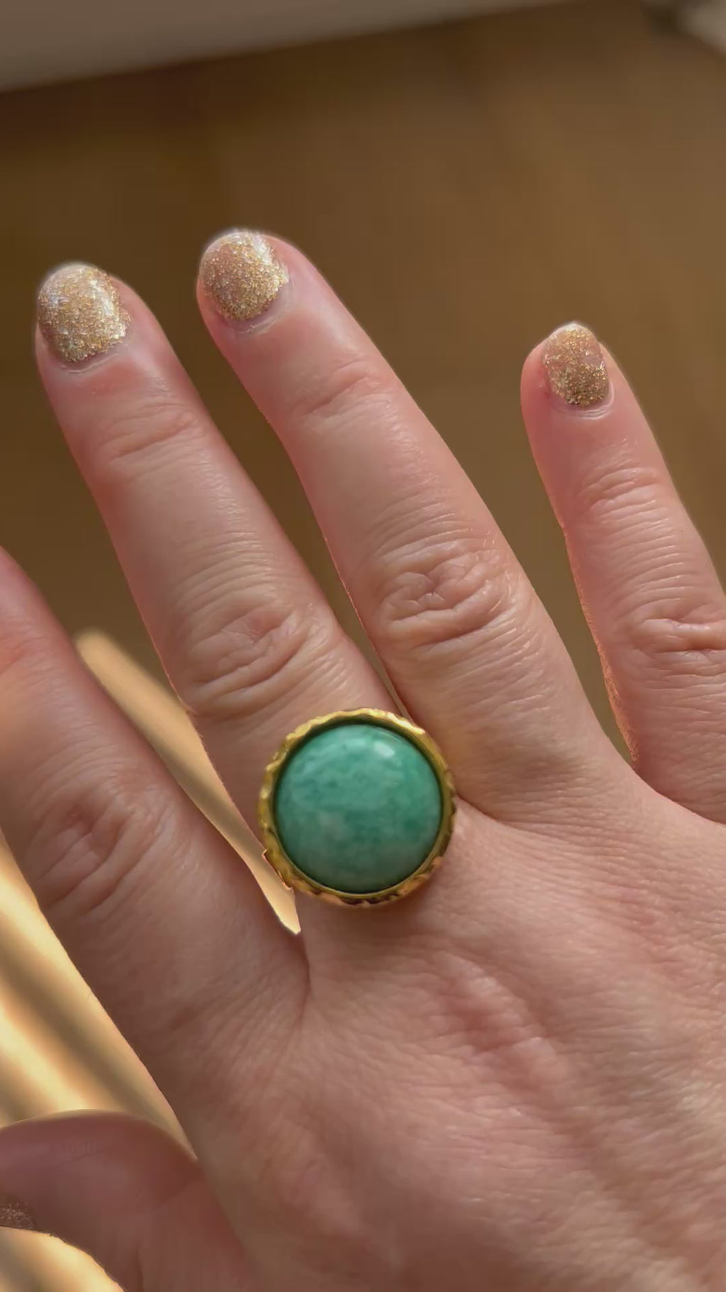 Amazonite on Gold Plate Textured Ring