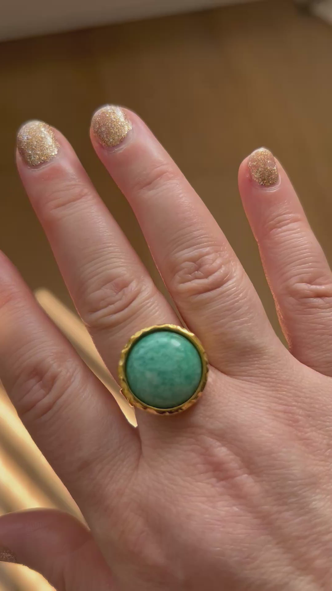 Amazonite on Gold Plate Textured Ring