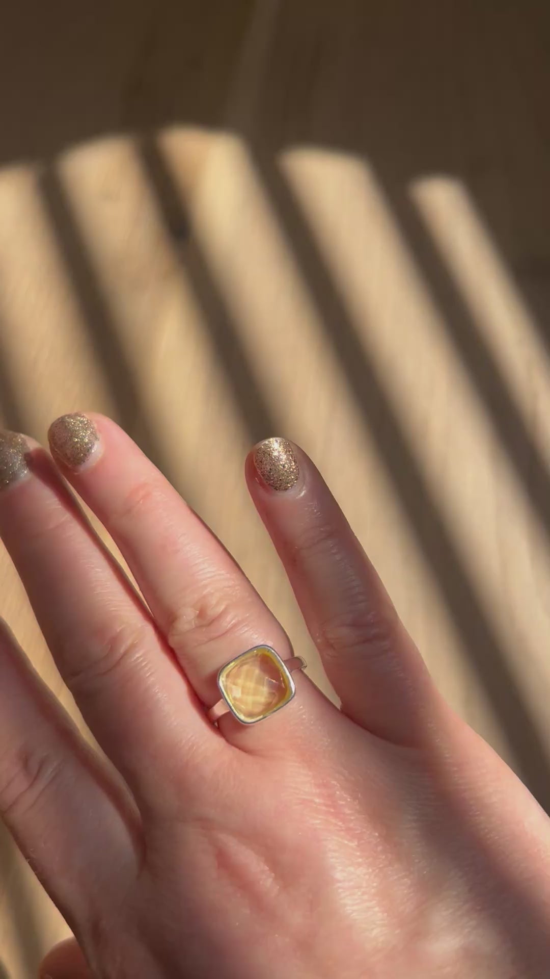 Lemon Quartz Square Sterling Silver Ring