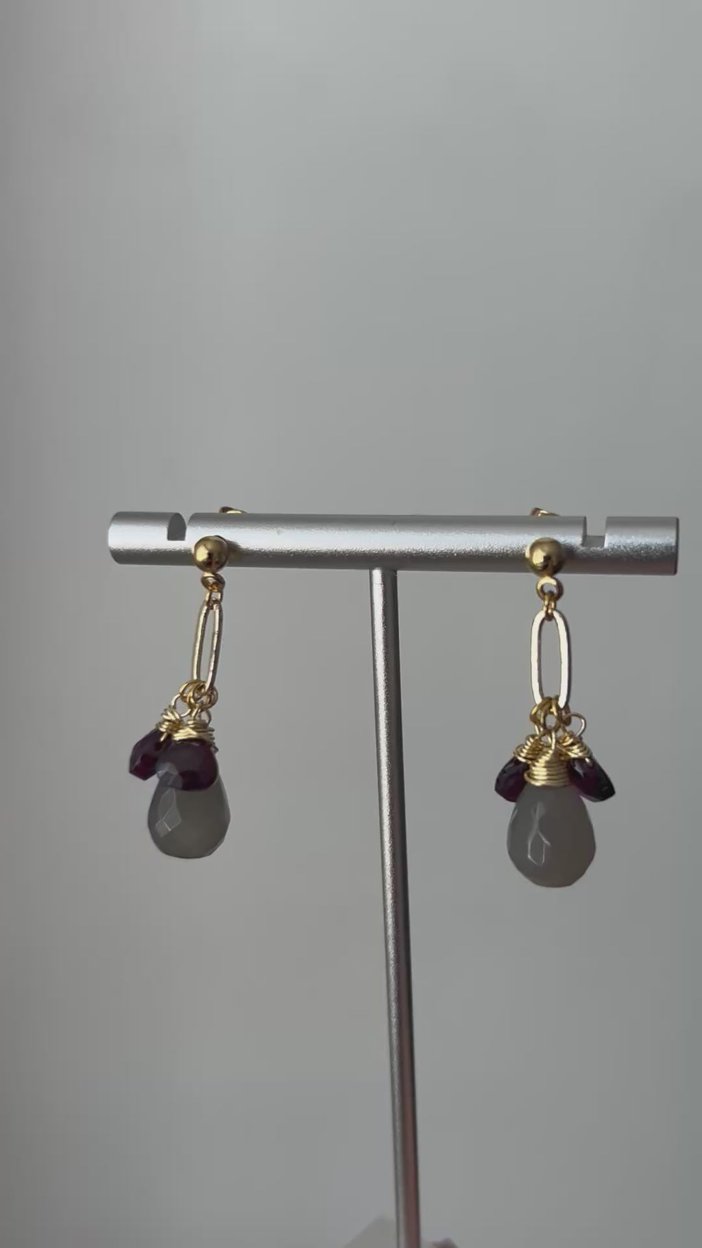 Garnet & Grey Agate Cluster Earrings