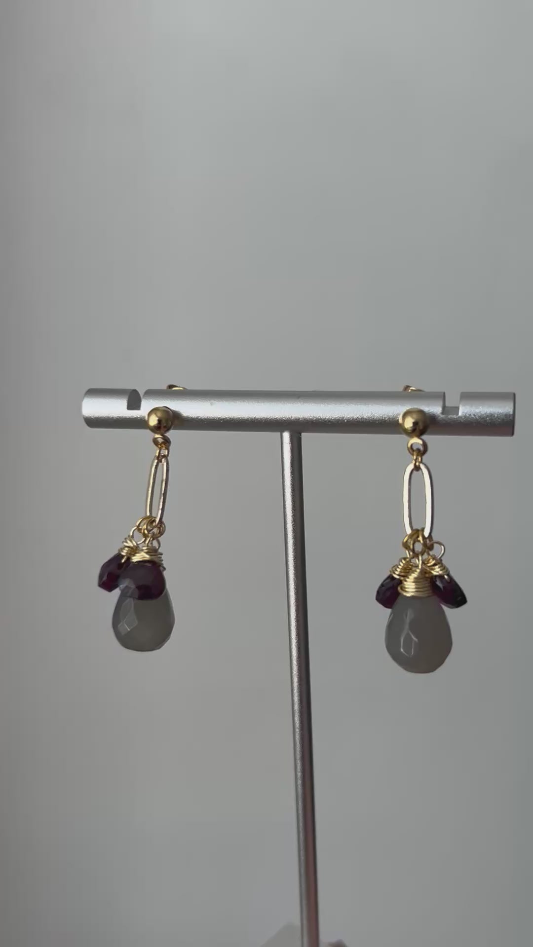 Garnet & Grey Agate Cluster Earrings