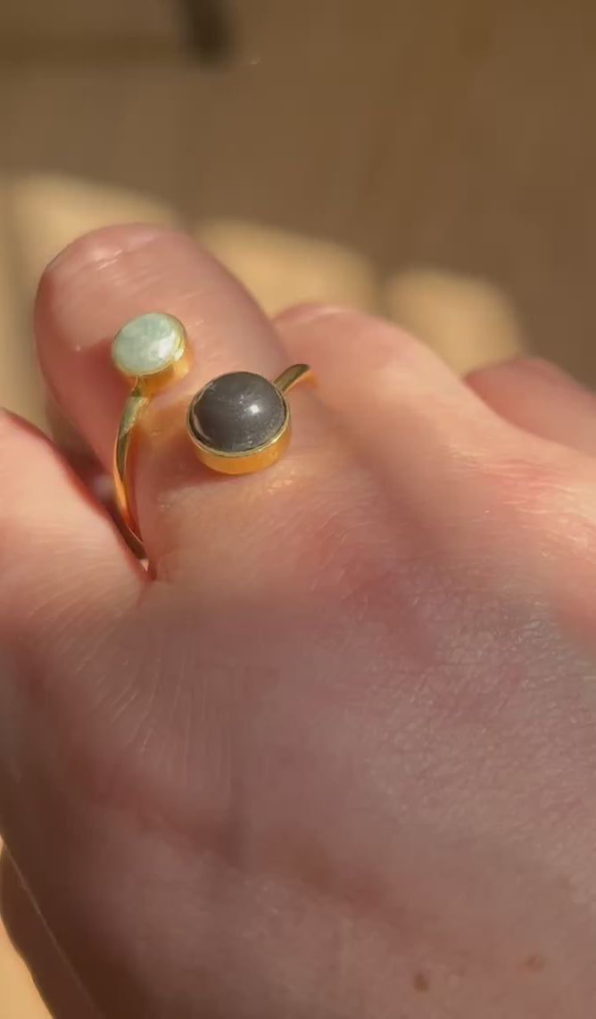 Shungite & Amazonite Double Gold Plate Ring