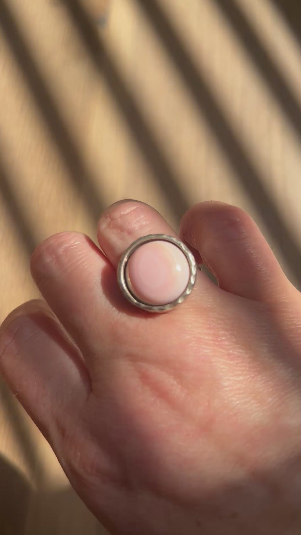 Pink Mother of Pearl on Textured Silver Brass Ring