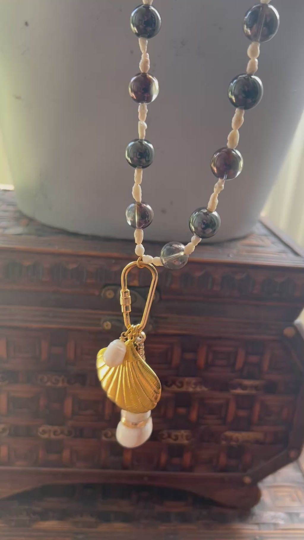 Shell, Pearl & Rock Crystal Charm Necklace