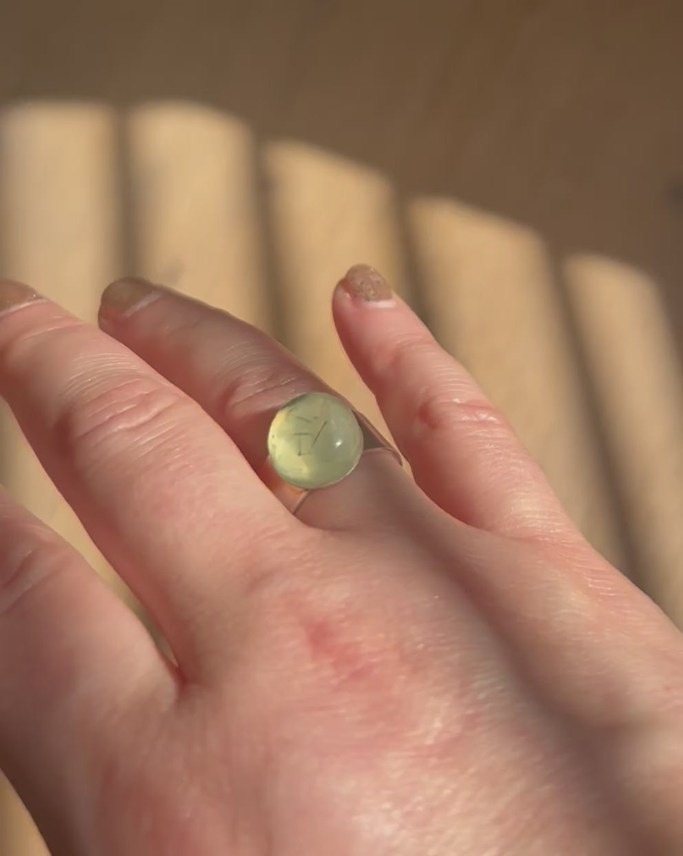 Prehnite on Sterling Silver Ring