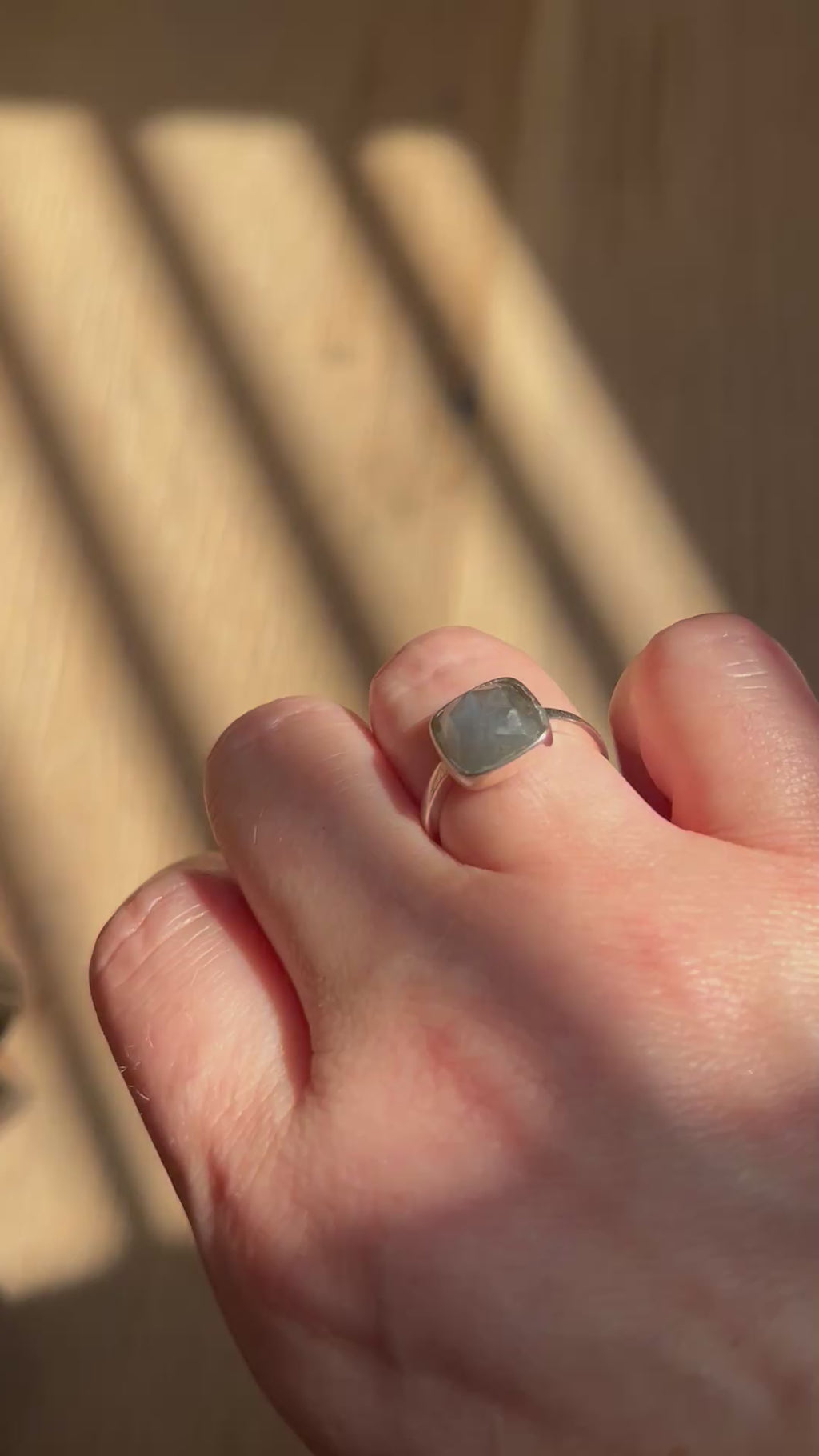 Rainbow Labradorite Square Sterling Silver Ring