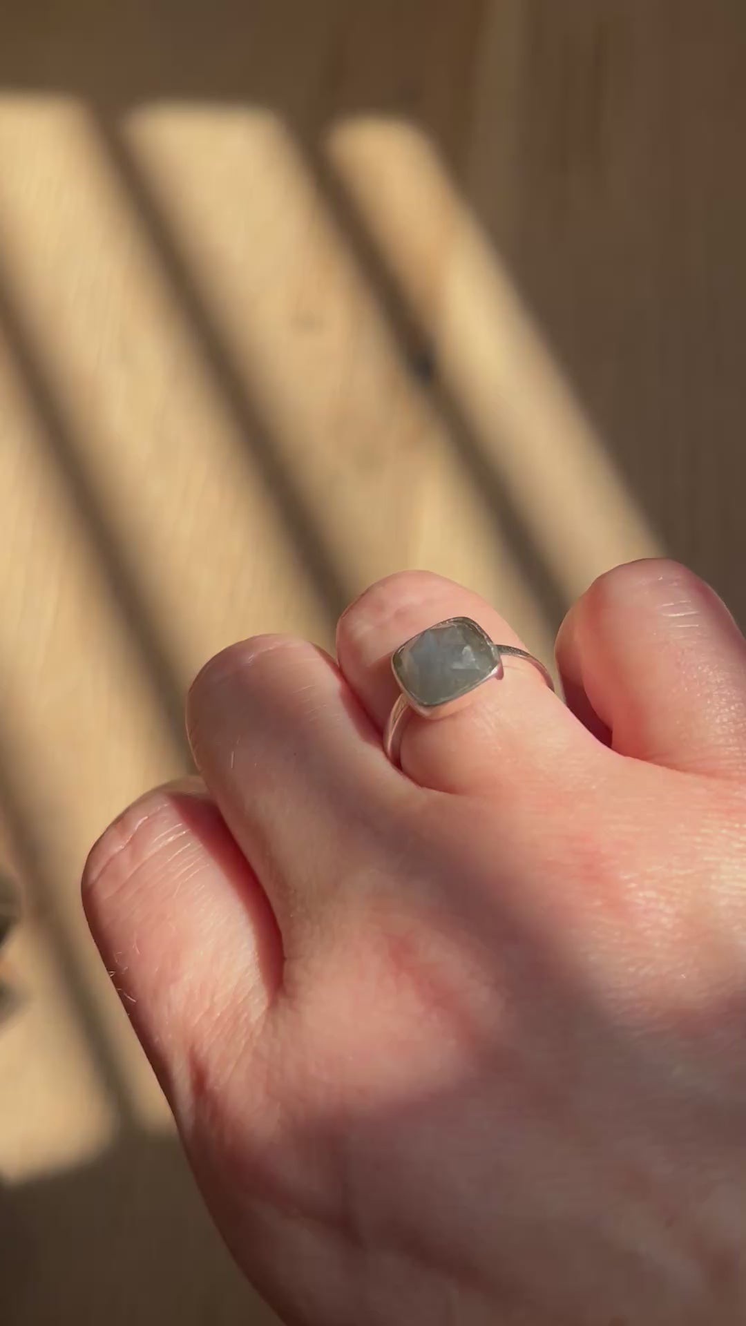 Rainbow Labradorite Square Sterling Silver Ring