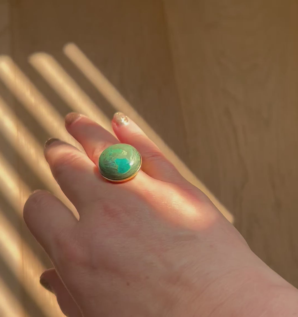 Green Chrysocolla on Gold Plate Ring