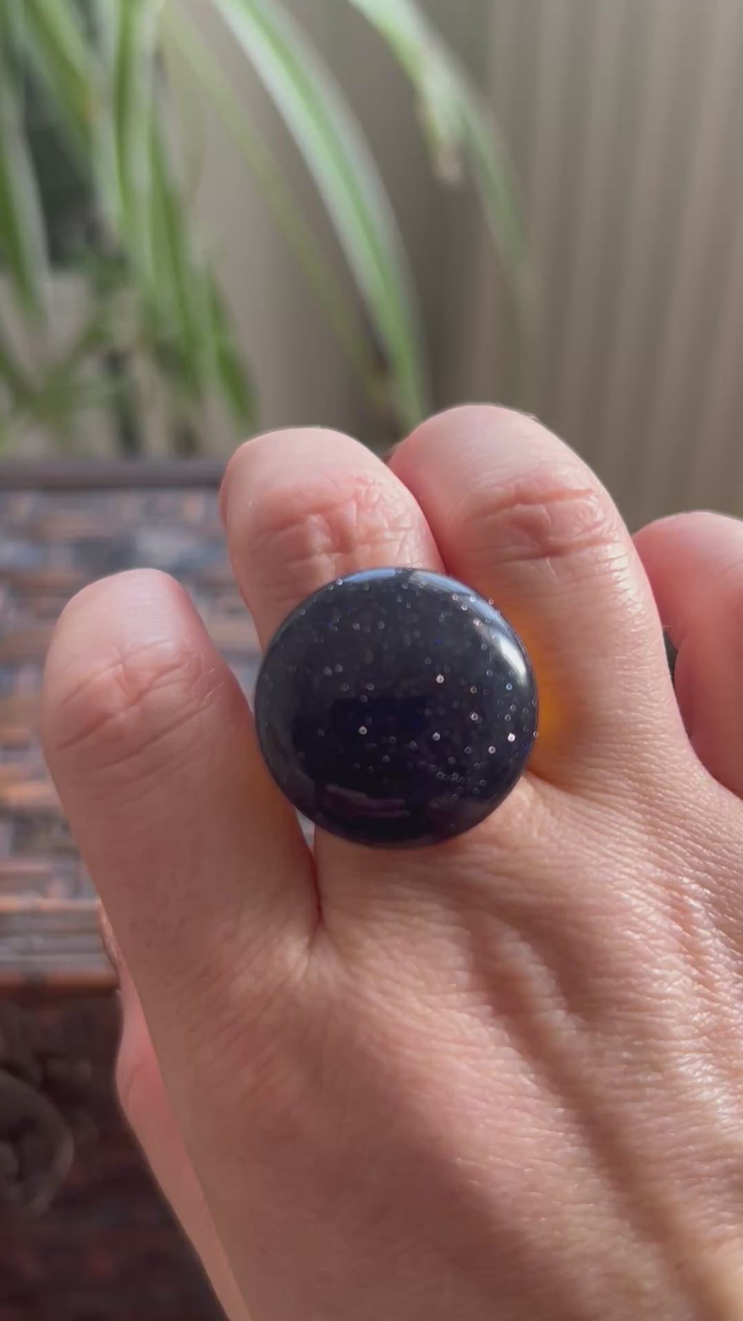 Navy Goldstone Ring on Gold Plate
