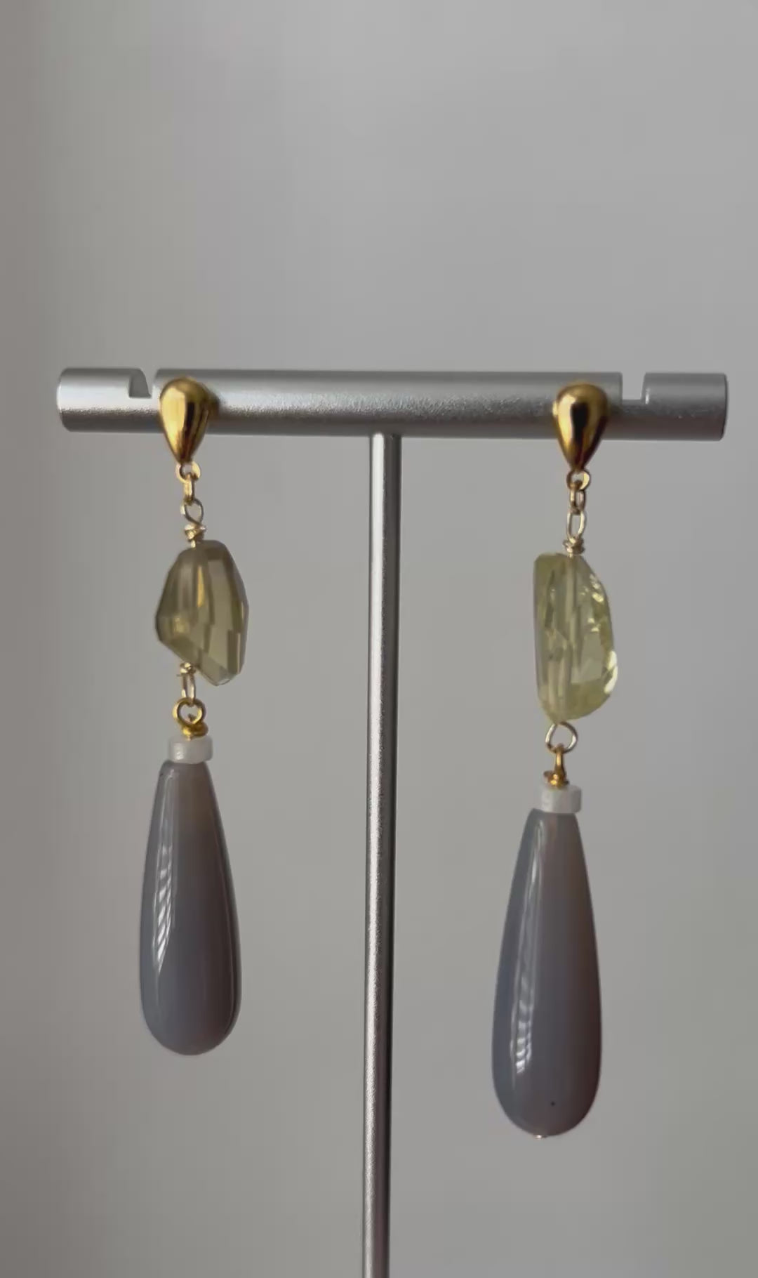Lemon Quartz & Grey Agate Drop Earrings.