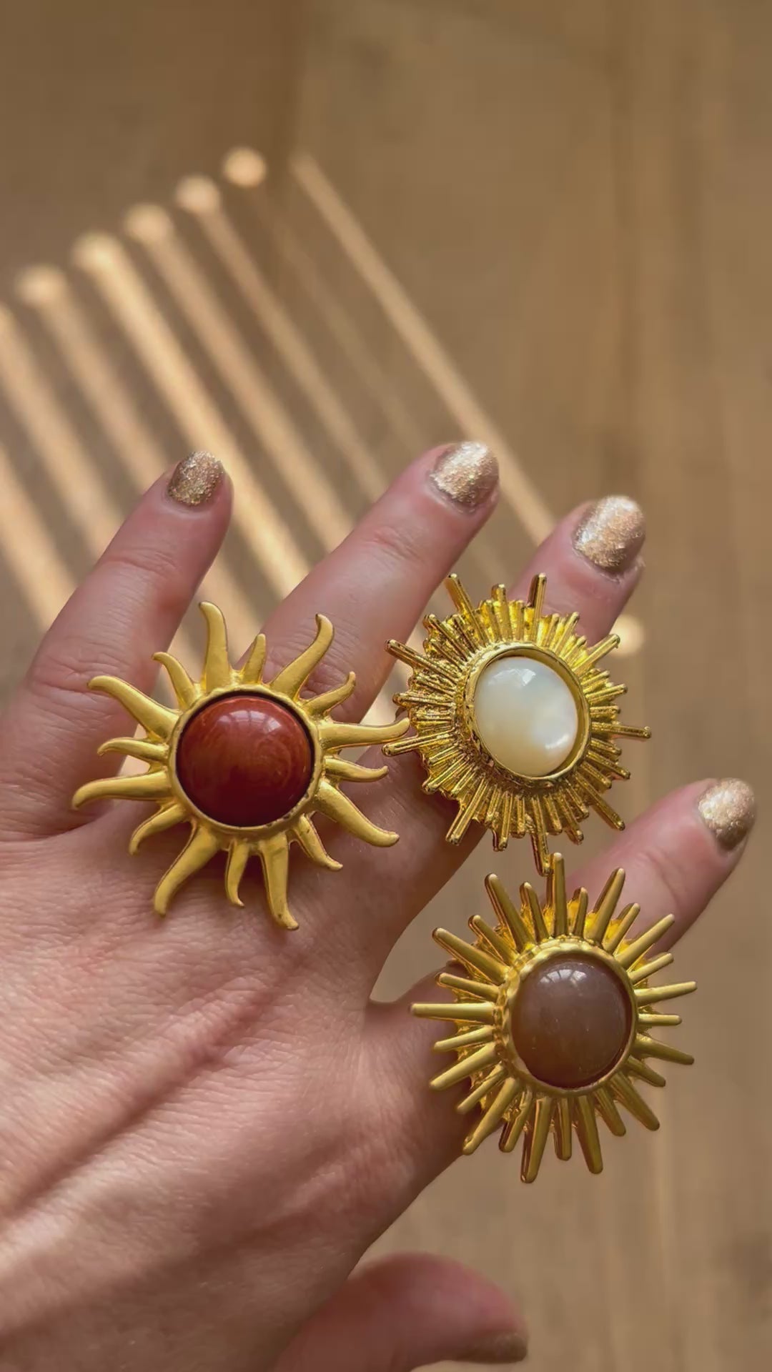 Peach Moonstone Sun Ring on Gold Plate Ring